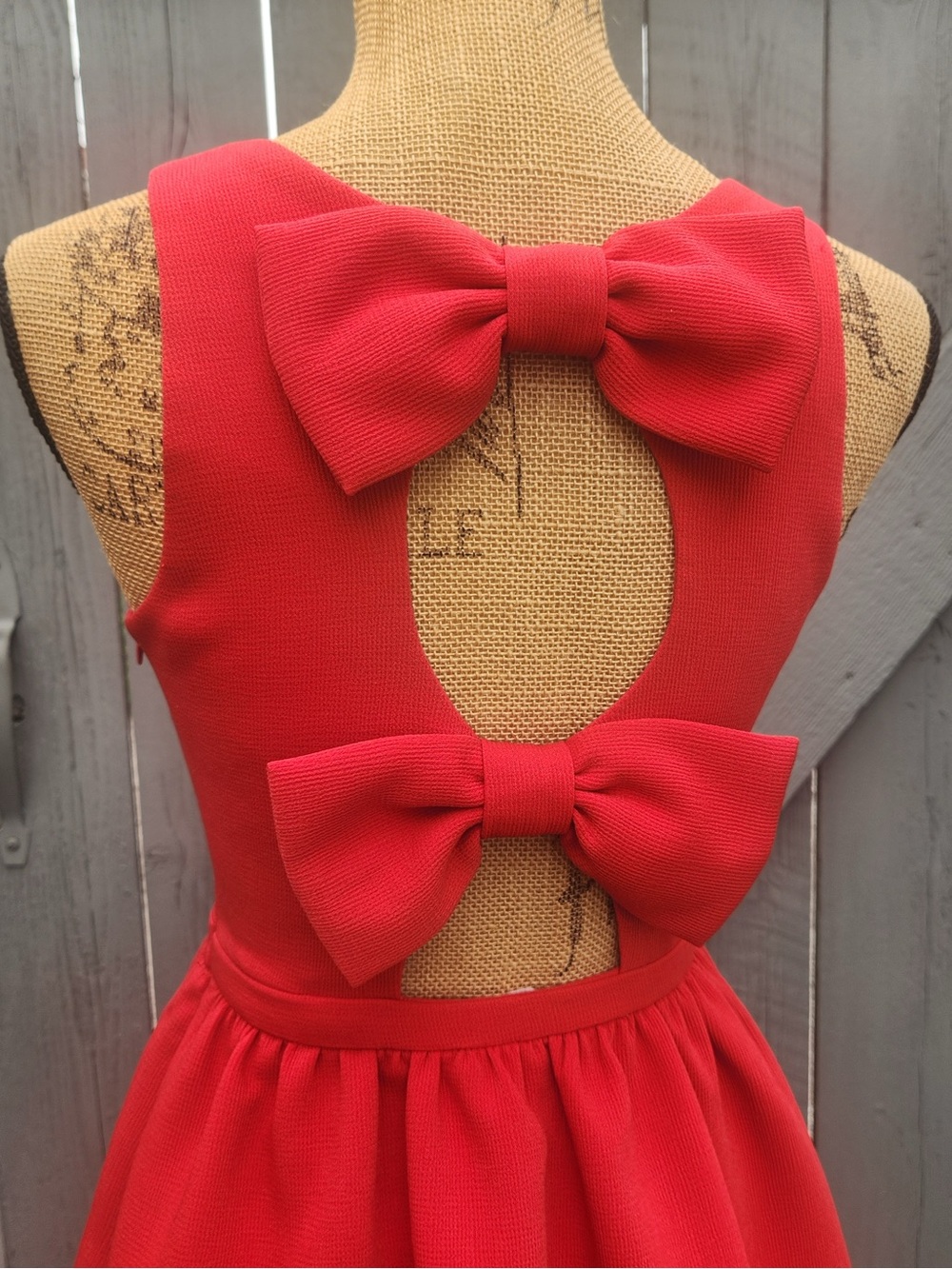 Soprano Fit & Flare V-Neck Mini Dress Bow Accents Red Size Small - Picture 7 of 12